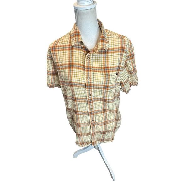 Pendleton Tan Linen Plaid Short Sleeve Button Down Western Shirt Men's Large - Picture 1 of 5